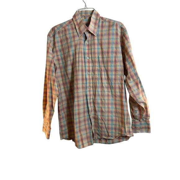 ALAN FLUSSER Men’s Rainbow Plaid Casual Button Down Shirt / Size: M - Picture 1 of 6